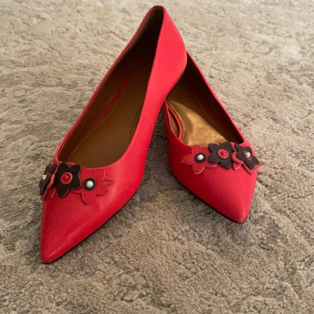 Red leather flats (COACH)